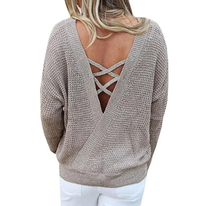 Свитер женский хлопковый на шнуровке с открытой спиной 2019 | Женская одежда