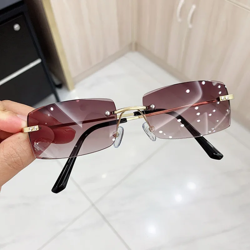 

New Rimless Fashion Retro Square Small Sunglasses For Women Square Vintage Luxury Brand Sun Glasses Elegant Alloy Trend Shade
