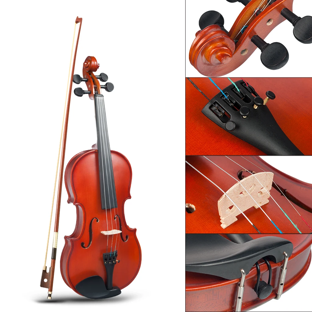 LOMMI Handmade Spruce Top Maple Back Violin Fiddle 4/4 3/4 1/2 1/4 1/8 Acoustic Fiddle Rosin Bridge Case Matte Finish Violin SET enlarge