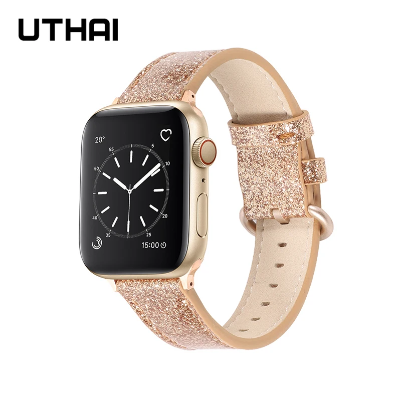 UTHAI кожаный ремешок для Apple Watch band 40 мм 44 apple wtch 4/5 модный браслет iWatch 3/2/1|Ремешки