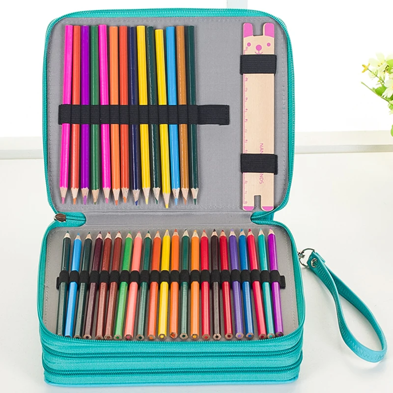 Kawaii кожаный чехол для карандашей с 120 отверстиями школьных скетчей большой