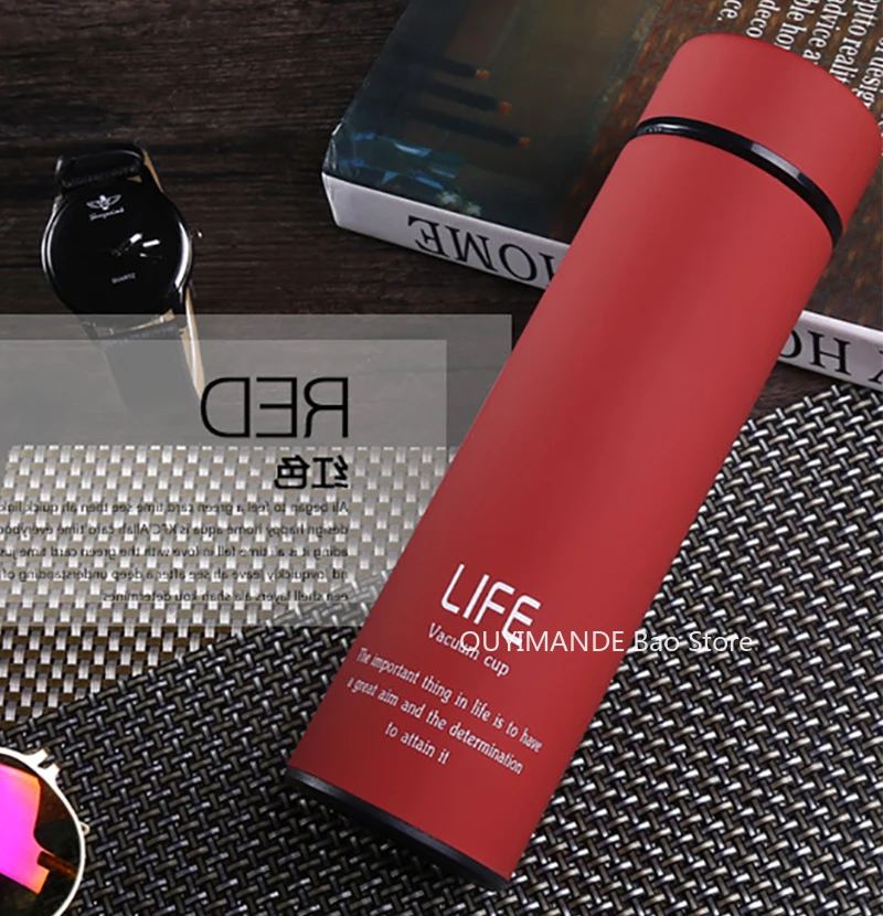 

500ml Fashion Portable Stainless Steel Thermos Mug Vacuum Flask Water Bottle Outdoor Travel Business Frosted Office Thermos Cup