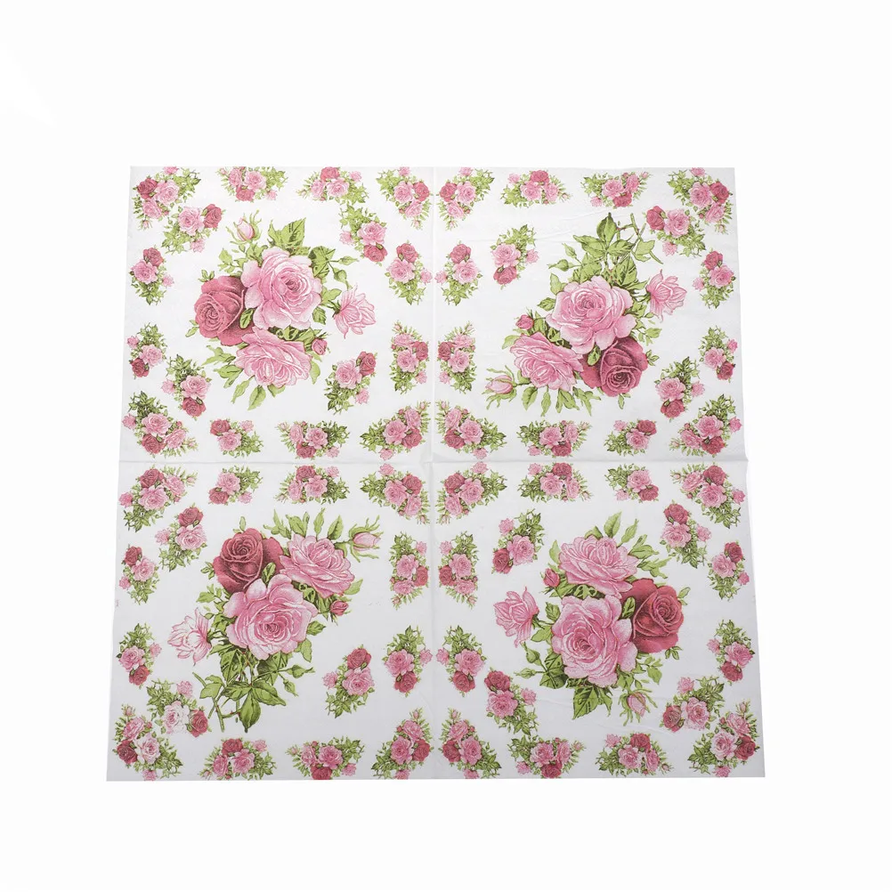 

20шт винтажные зеленые розовые салфетки для стола с цветочным принтом розы бумажные салфетки декупаж украшение для свадьбы дня рождения