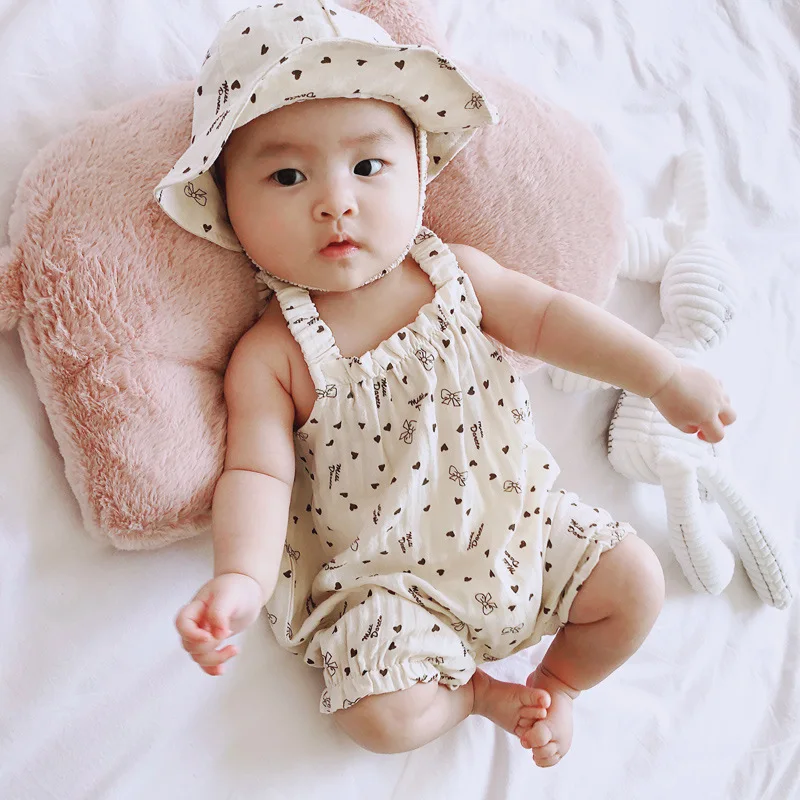 

2021 New Pure Cotton Newborn Summer Clothes Casual Jumpsuit For Girls Sweet Printing Toddler Kid Romper Cute Infant Bodysuit