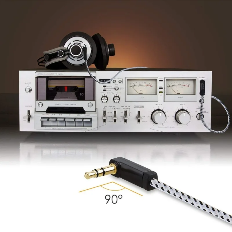 Аудиокабель с углом поворота двойной вспомогательный стереозвук со штекером 3 5