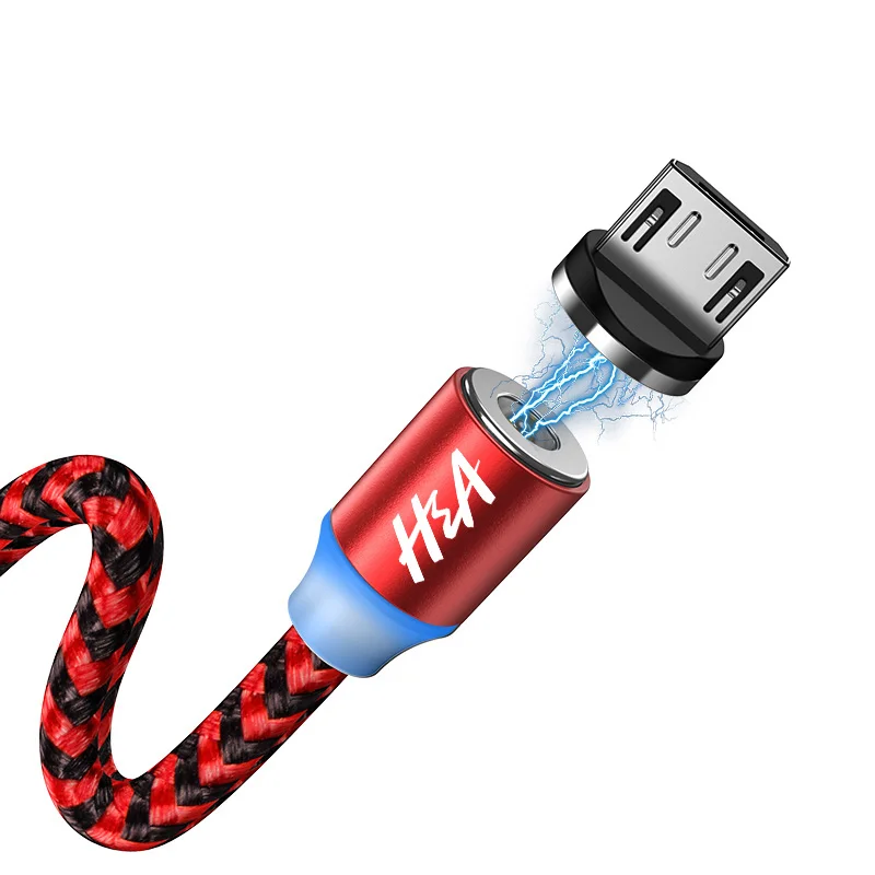 Red For Micro H& A Магнитный кабель для зарядки телефона Micro usb type C для iPhone кабель для освещения провод для быстрого заряда type-C samsung Магнитный кабель Redmi - Цвет: Red For Micro