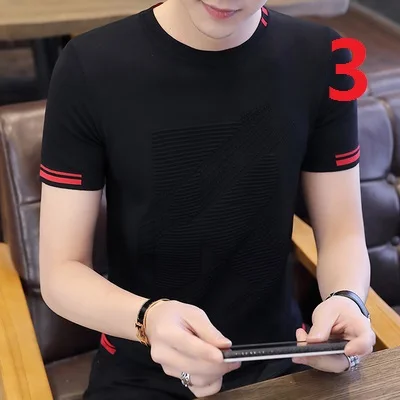 

Summer short-sleeved t-shirt men's trend Korean version of the slim stand-up collar cotton personality