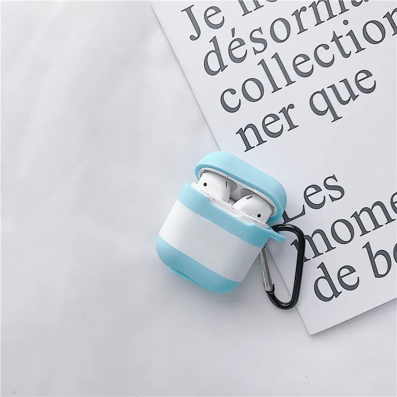 Blue+White Чехол для AirPods с милым рисунком лимонного чая Vitasoy Milk силиконовый защитный чехол для наушников Airpods 2 с крюком аксессуары для AirPods - Цвет: Blue+White