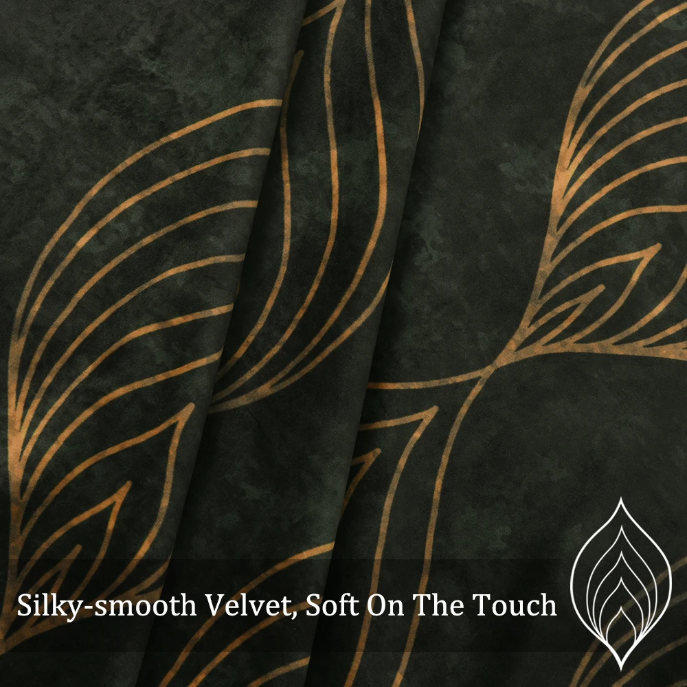 NICETOWN 1 Piece Leaf print Velvet Curtain Super Soft Luxury Warm Blackout Energy Grommet for Decor Home Theater Living Room