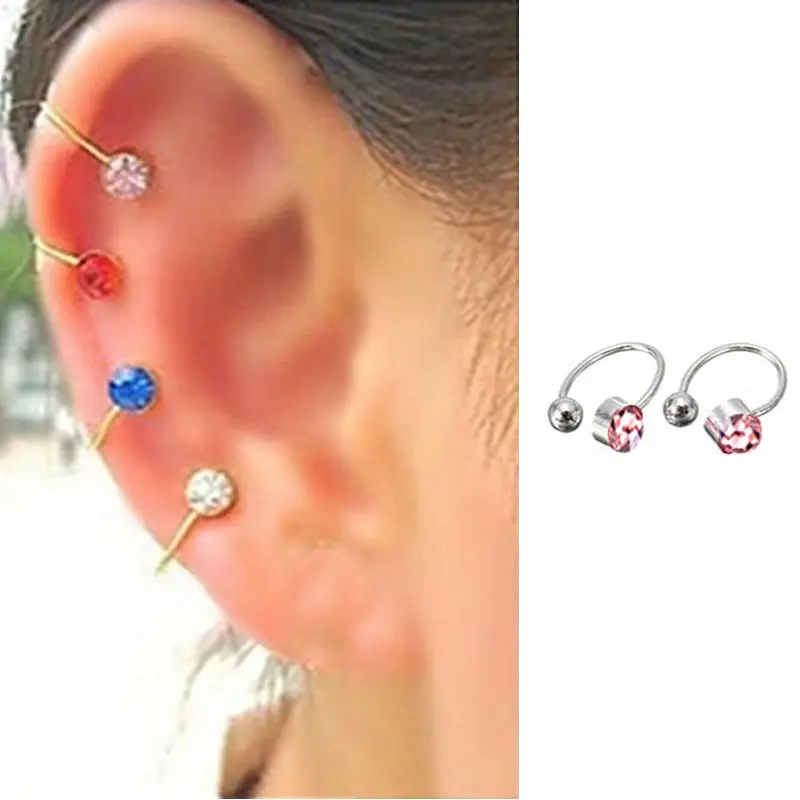 

6 Colors 2 Pcs/lot Women Rhinestone Ear Cuff Fashion Jewelry Fake Piercing Ear Clips Ohrringe Girl Gift Clip On Earrings