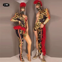 vintage printing bodysuit women men stage dance jumpsuit costume cosplay halloween nightclub singer show performance new arrival