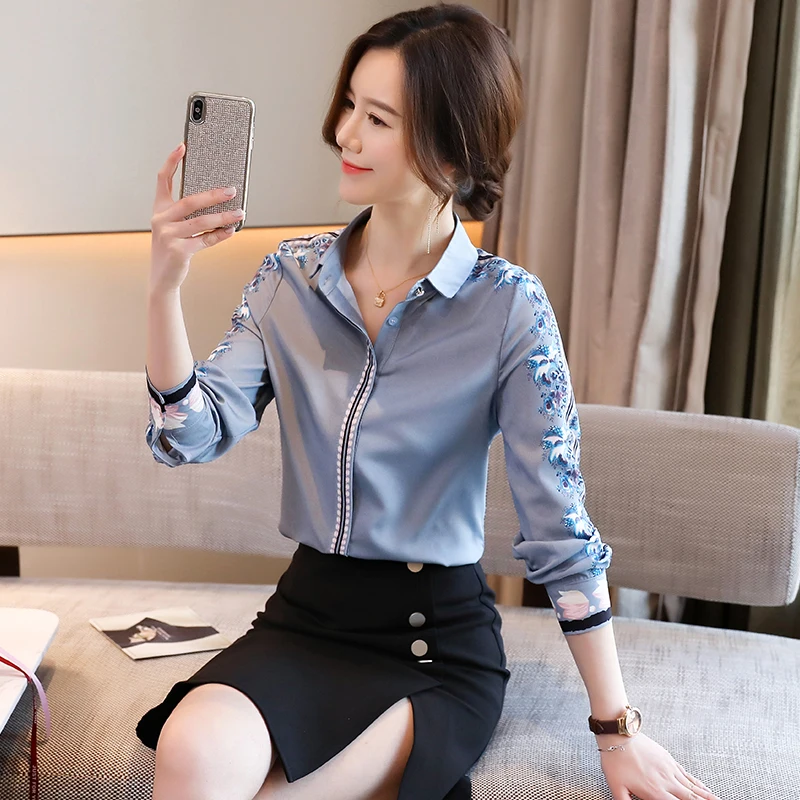 Модные женские шелковые блузки во французском стиле рубашки с цветочным принтом