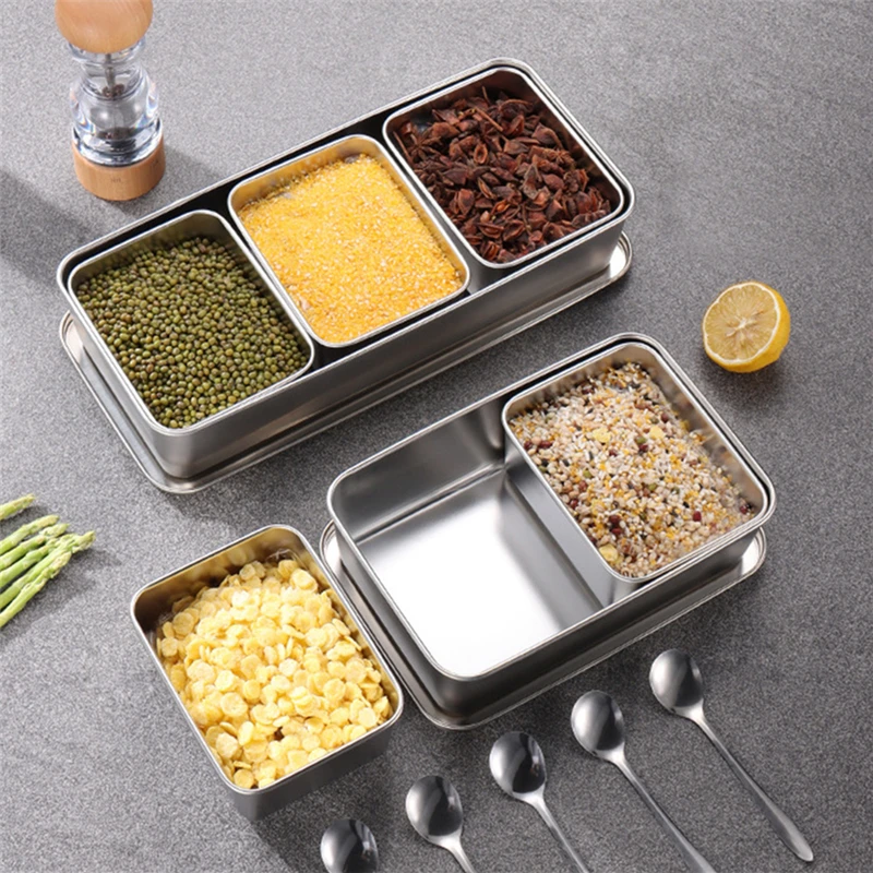 12346grids stainless steel seasoning box with lid rectangle hotel household spice organizer multifunction kitchen gadget free global shipping