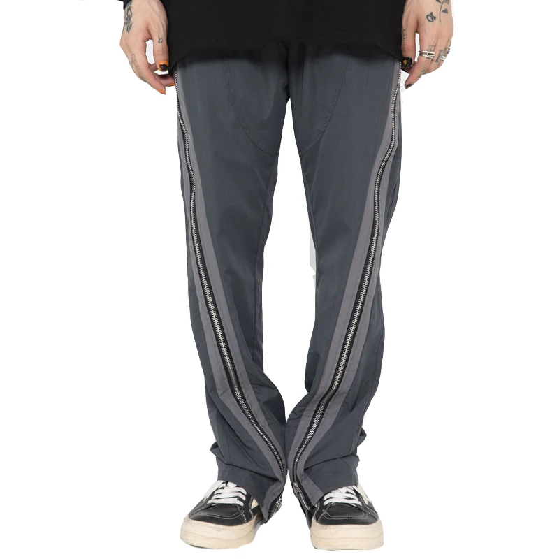

Brand Fashion Zipper Spliced Flare Pants Mens High Street Washed Retro Loose Casual Pants Hip Hop Trousers For Male