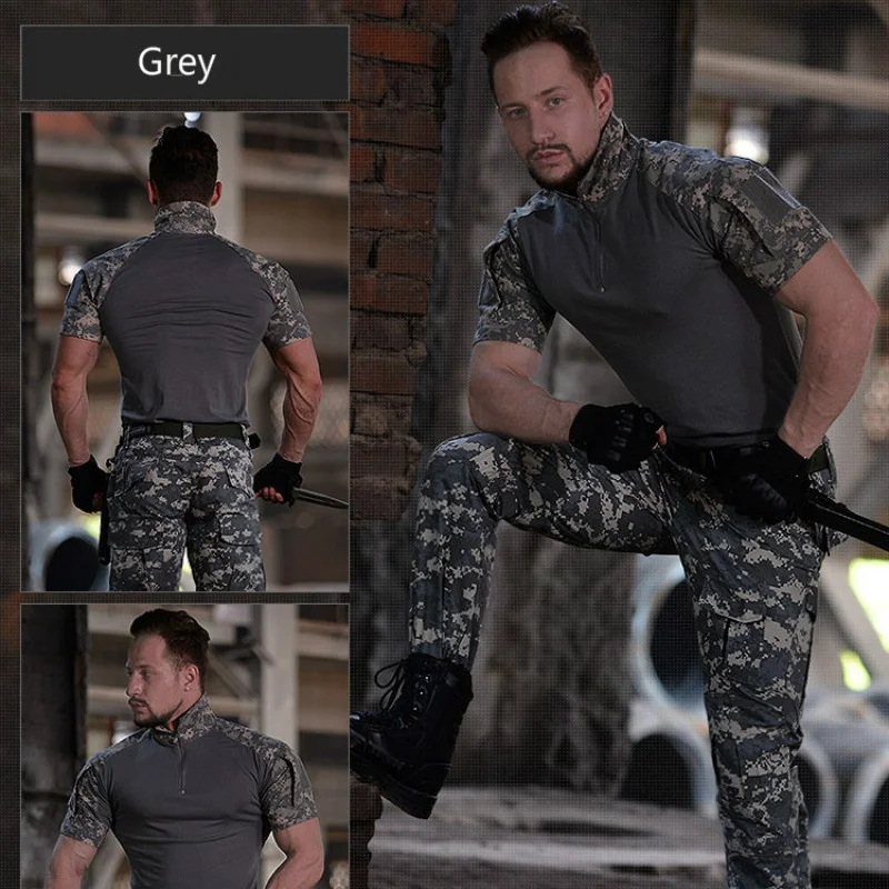 Мужская камуфляжная тактическая футболка с коротким рукавом|Военный| |
