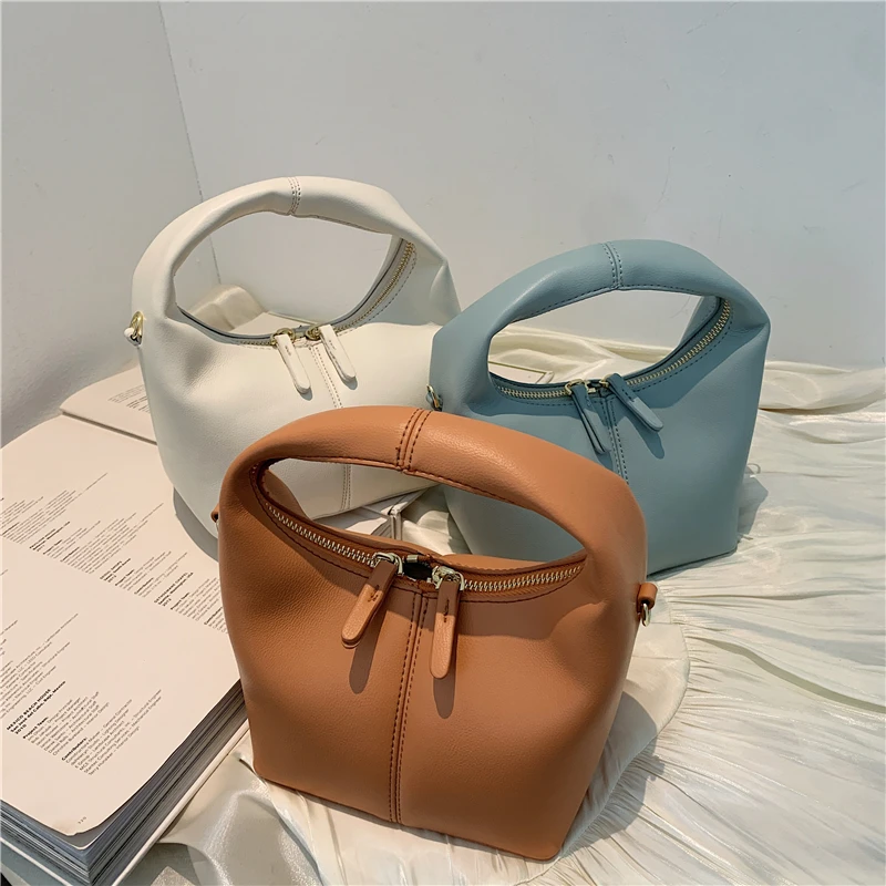 

Fashion Double Zipper Ladies Tote Bag Retro PU Female Brand Hobos Handbag Vintage Design Women Shoulder Pouch Bag Clutch Purse