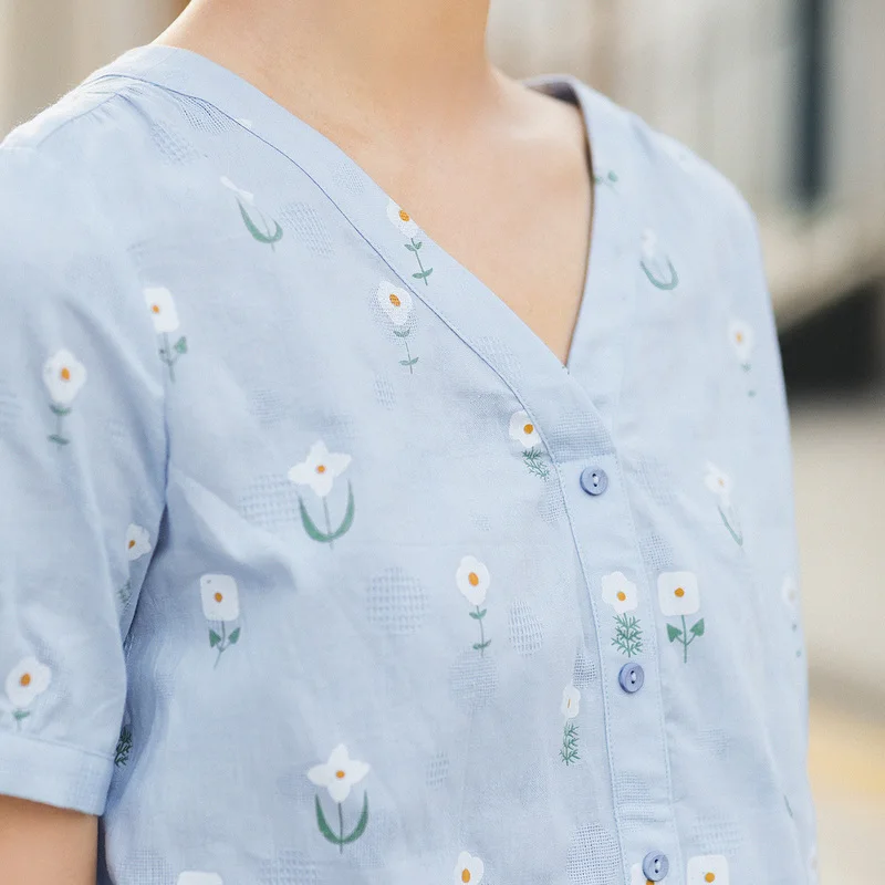 INMAN летняя блузка с короткими рукавами из чистого хлопка цветочным принтом и