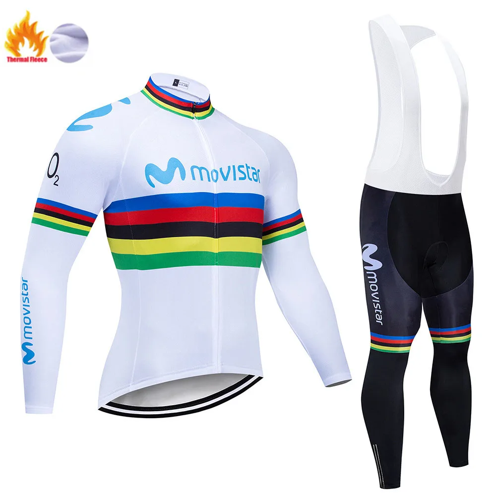 Cycling suit Movistar Pro Team зимний теплый флисовый длинный комплект одежды для мужчин, Велоспорт Джерси, нагрудник, велосипед, Ropa Ciclismo, велосипедная одежда - Цвет: Cycling suit