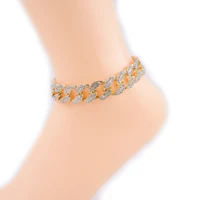 16mm hip hop cuban link chain women anklet iced out miami curb feet leg girls jewelry rose gold silver color 1 row cz rap punk