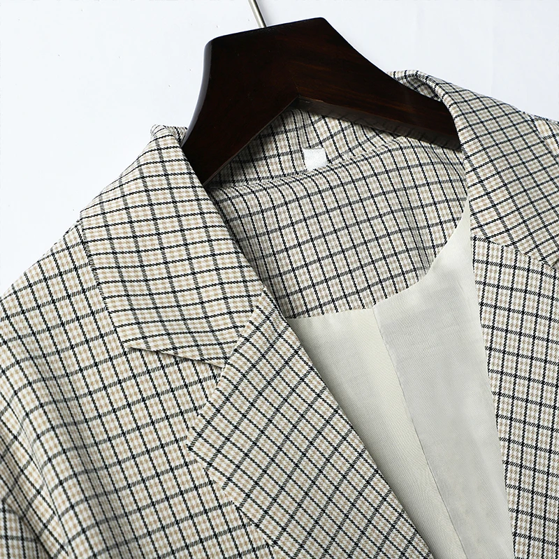 Осенний женский пиджак в клетку элегантное пальто модная женская клетчатая