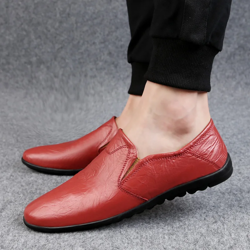 Men genuine Leather Shoes Casual Luxury Breathable Loafers slip on outdoor Male Flats Fashion Driving men Moccasins | Обувь