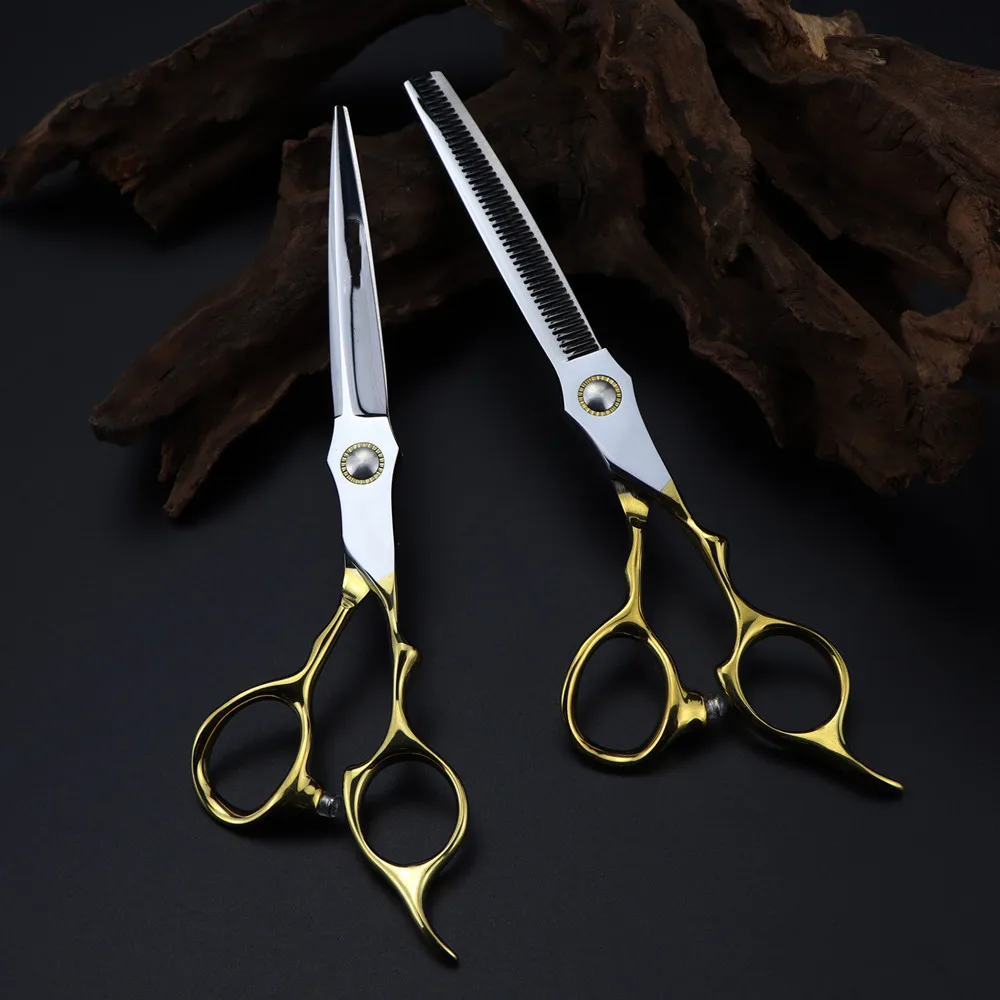 professional JP 440c steel 6.5 inch bearing gold hair cutting scissors haircut thinning barber cut shears hairdressing scissors