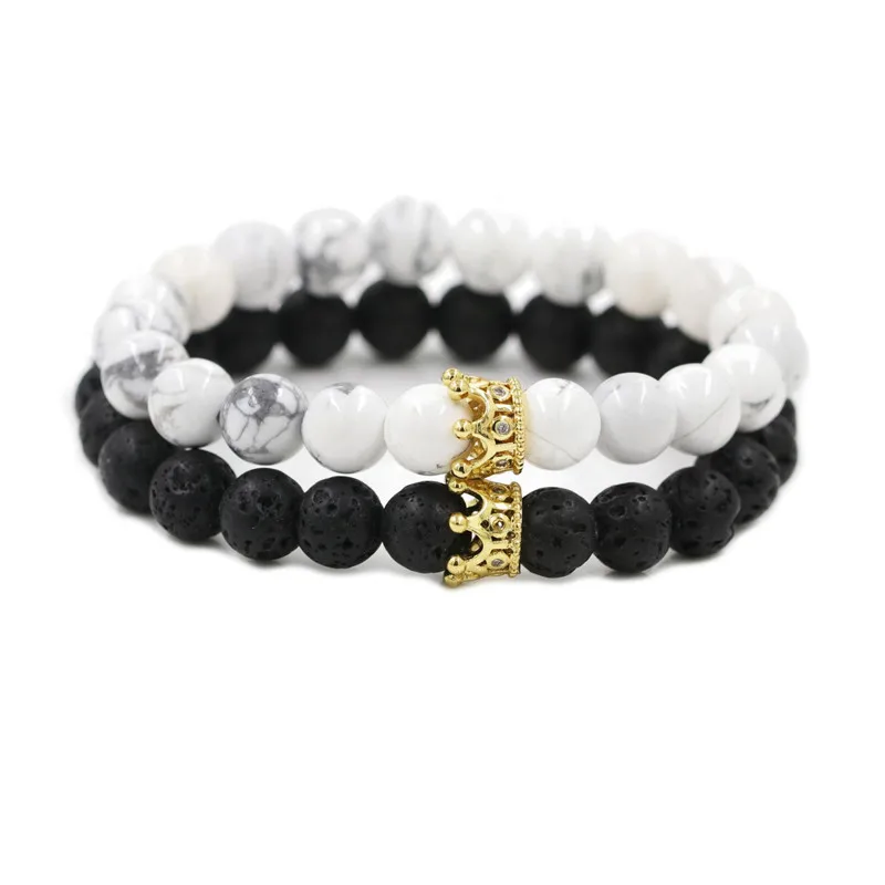 2 шт./лот черные бусины из природного камня лунный камень Лава браслет мужской