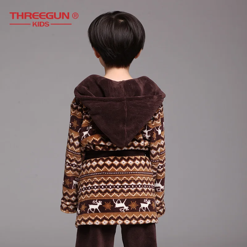 THREEGUN Kids детский банный халат фланелевый коричневого цвета для мальчиков зимняя