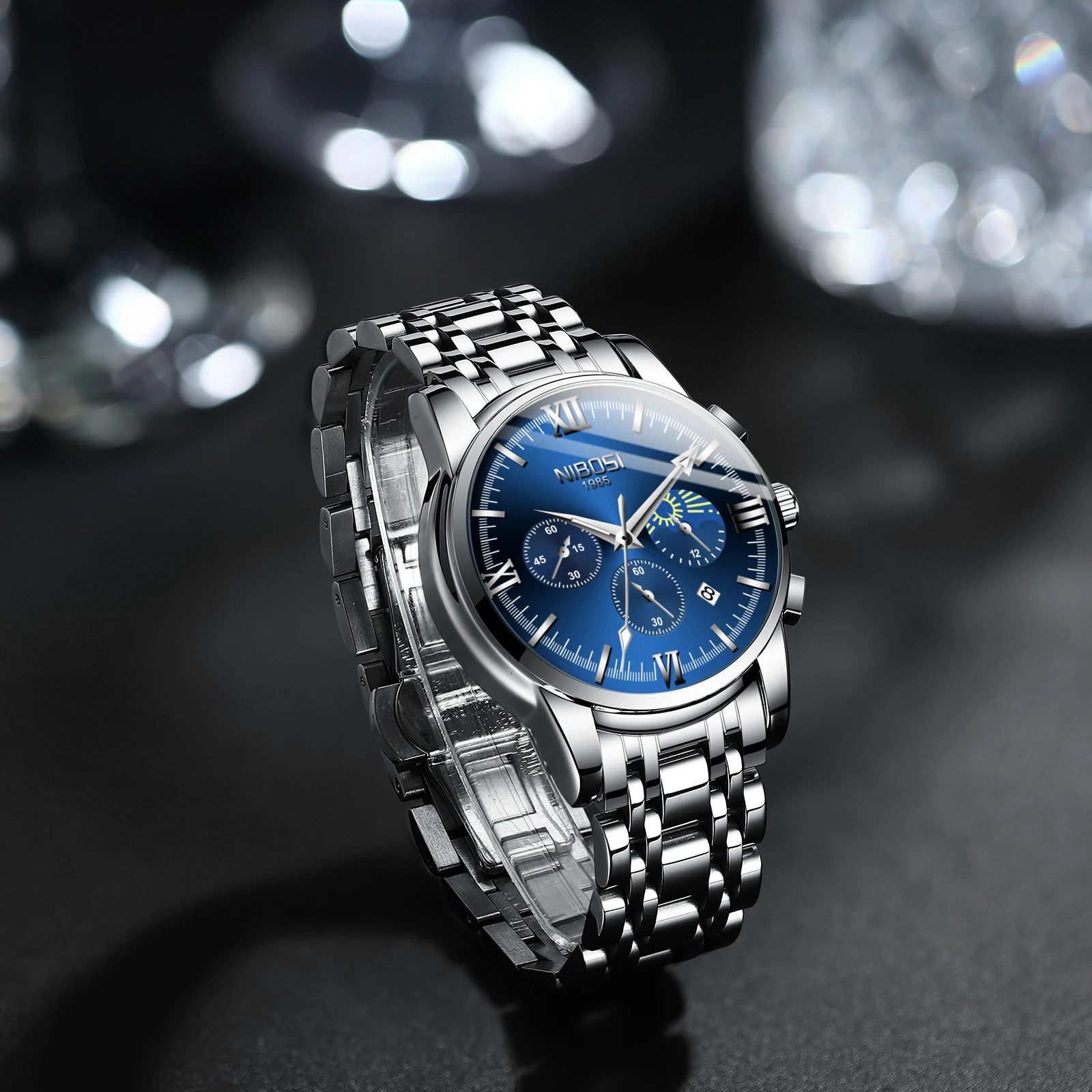 Новинка 2021 Роскошные мужские часы NIBOSI из нержавеющей стали водонепроницаемые