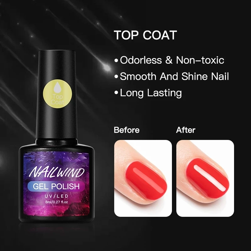 

NAILWIND Top Coat UV Gel Nail Polish 8ML Semi Permanent Manicure Gel Varnishes Without Sticky Layer Led Esmaltes Non-wipe Gloss