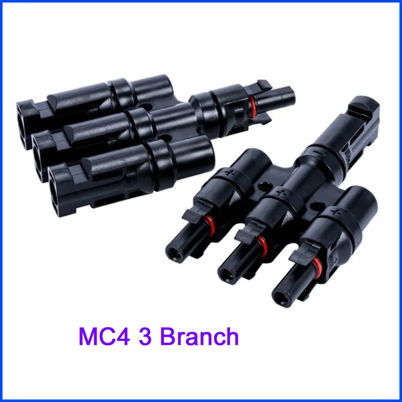 Темно-серый MC4 T, 3T, 4 T, 5T филиал параллельное подключение 30A 50A 1000V Электрический Солнечный MC4 разъем фотоэлектрических Панель кабель провод подключения - Цвет: Темно-серый