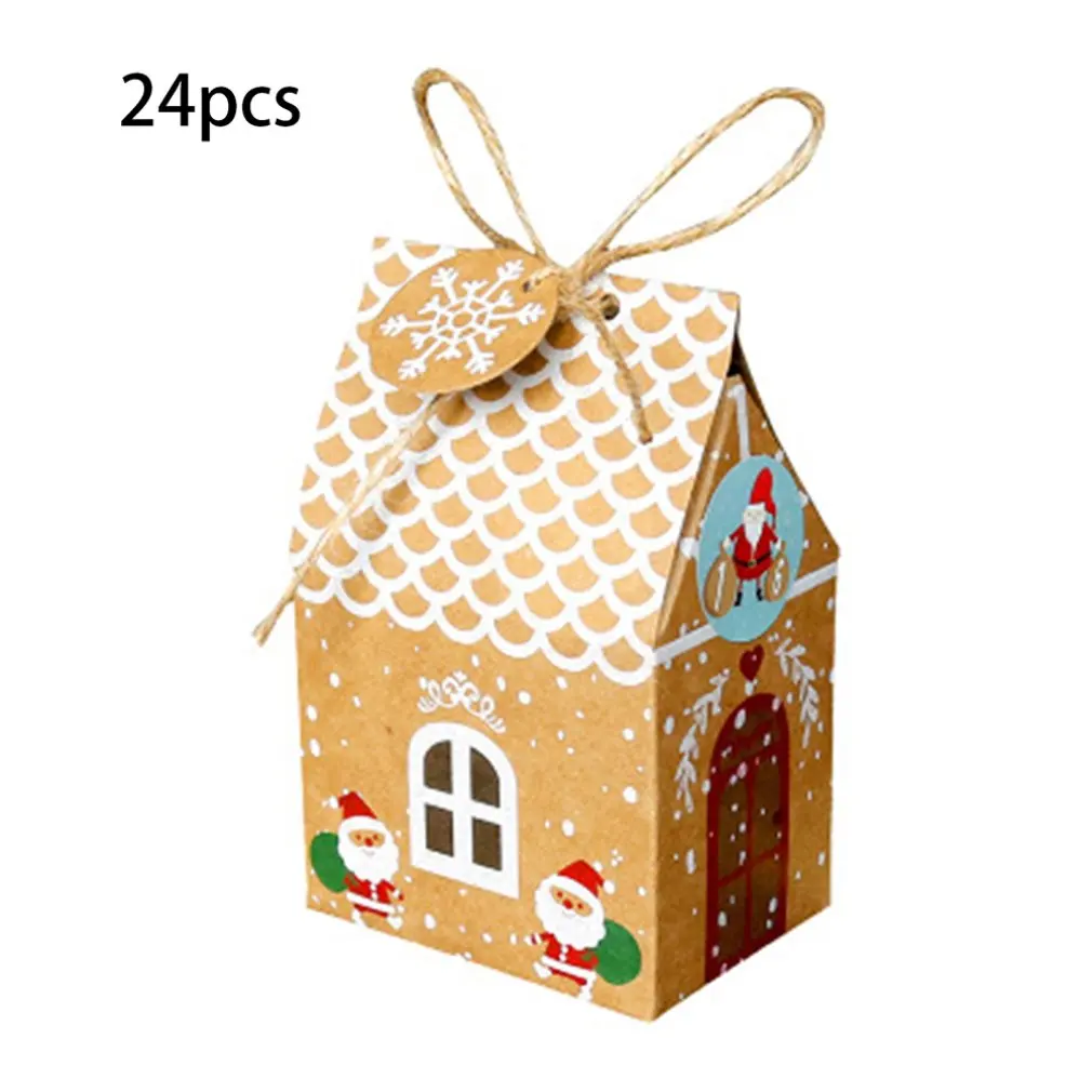 

5Pc House Shape Christmas Gift Box Kraft Paper Creative Candy Cookie Box Birthday Christmas New Year Decoration
