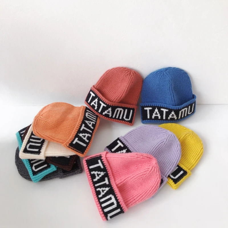 

Autumn Winter Kids Boys Girls Knitted Hats Soft Thicken Warm Children Caps Lettern Pattern Baby Beanies 10 Colors