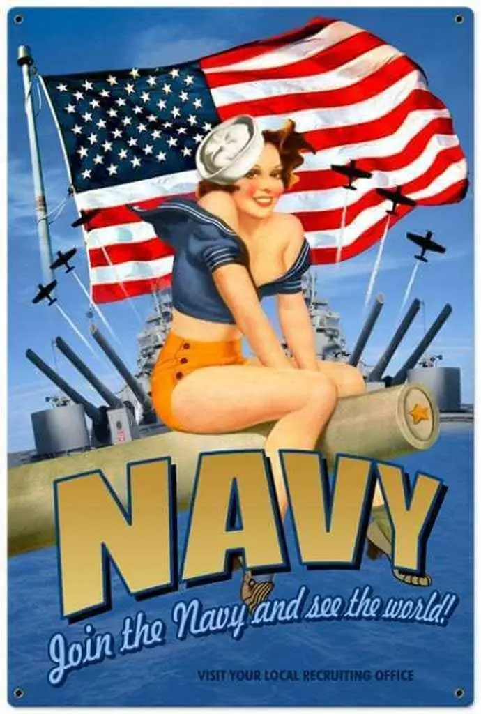

Keviewly Tin Sign Novelty Metal Signs Wall Decor Navy Pinup - Pin-Up Girl Retro Vintage Plaque Poster for Home Club Bar Pub