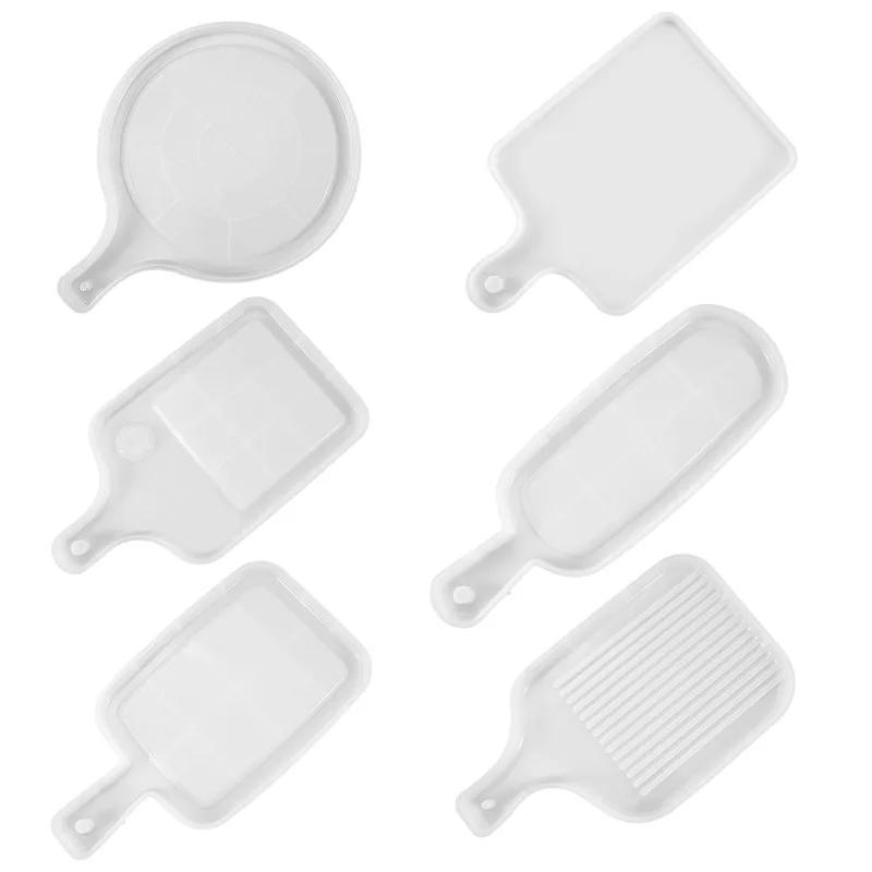 

6 Style Square Round Mirror Tray with Handle Silicone Mold For DIY Crystal UV Epoxy Dinner Plate home decoration Tools for Resin