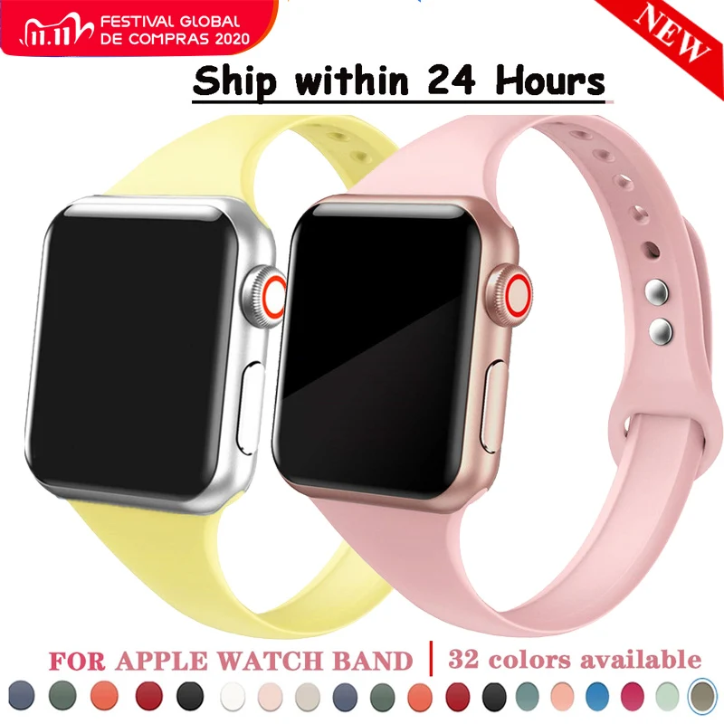Ремешок для Apple Watch 6 Band 44 мм 40 42 38 спортивный тонкий силиконовый браслет часов Correa