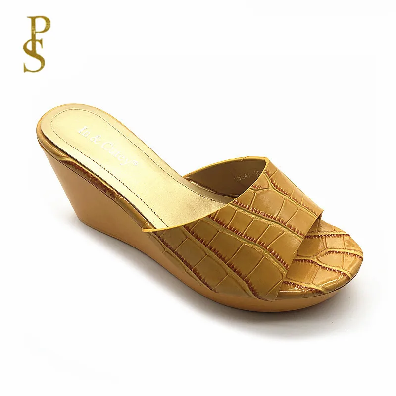 

Fashion women's Wedges women's shoes Embossed pattern PU women's shoes slippers