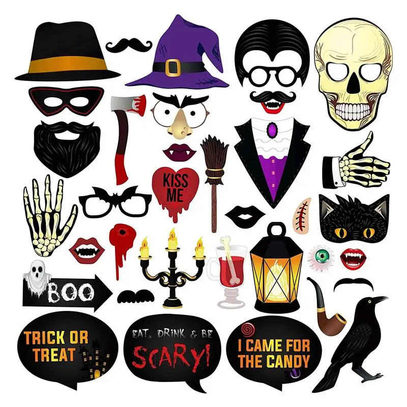 

35 шт., реквизит для Фотокабины на Хэллоуин, полуготовый тематический реквизит на Хэллоуин, украшения для вечерние НКИ, товары для Хэллоуина, ...