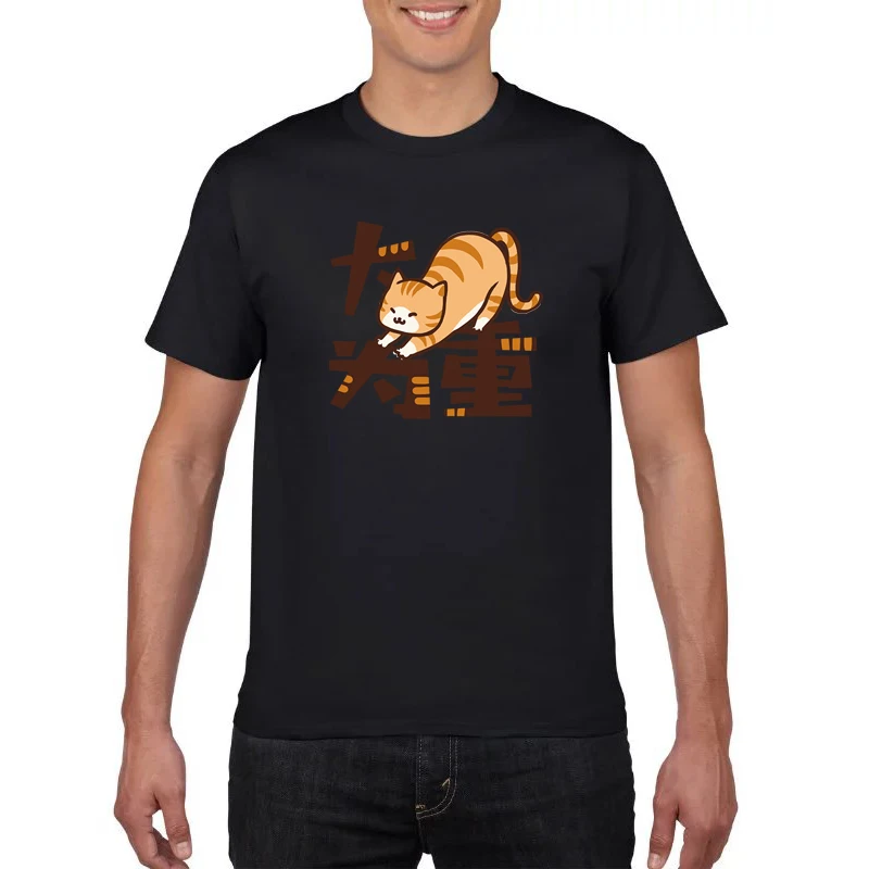 Мужская футболка с принтом кота из 100% хлопка круглым вырезом Повседневная