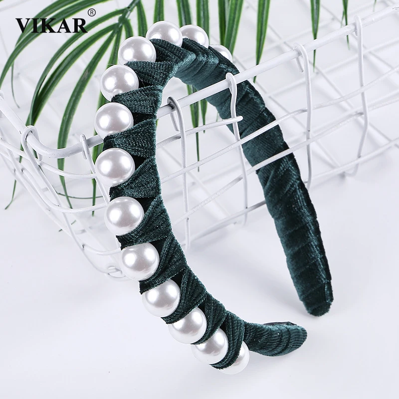 

VIKAR 2020 New Big Pearls Hair Hoop Headband Women Fashion Velvet Sweet Hairbands Hairbands Elastic Girls Beads Hair Accessories