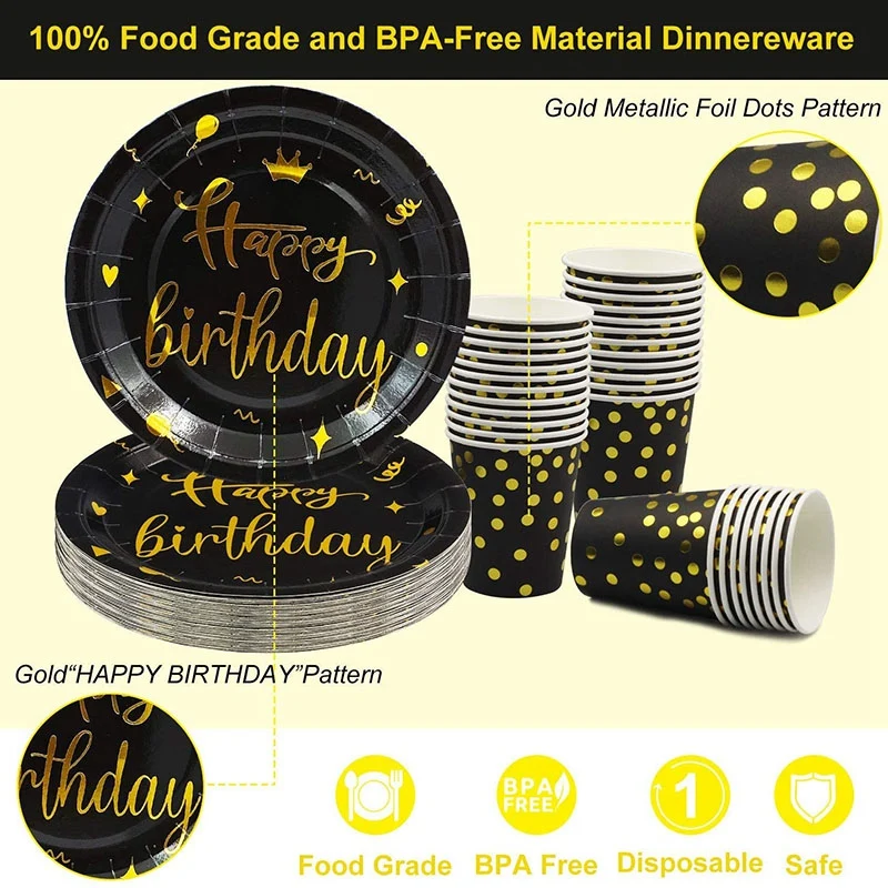 

Birthday Plates and Napkins, Disposable Party Supplies, Paper Cups and Straws, Suitable for Birthday Tableware