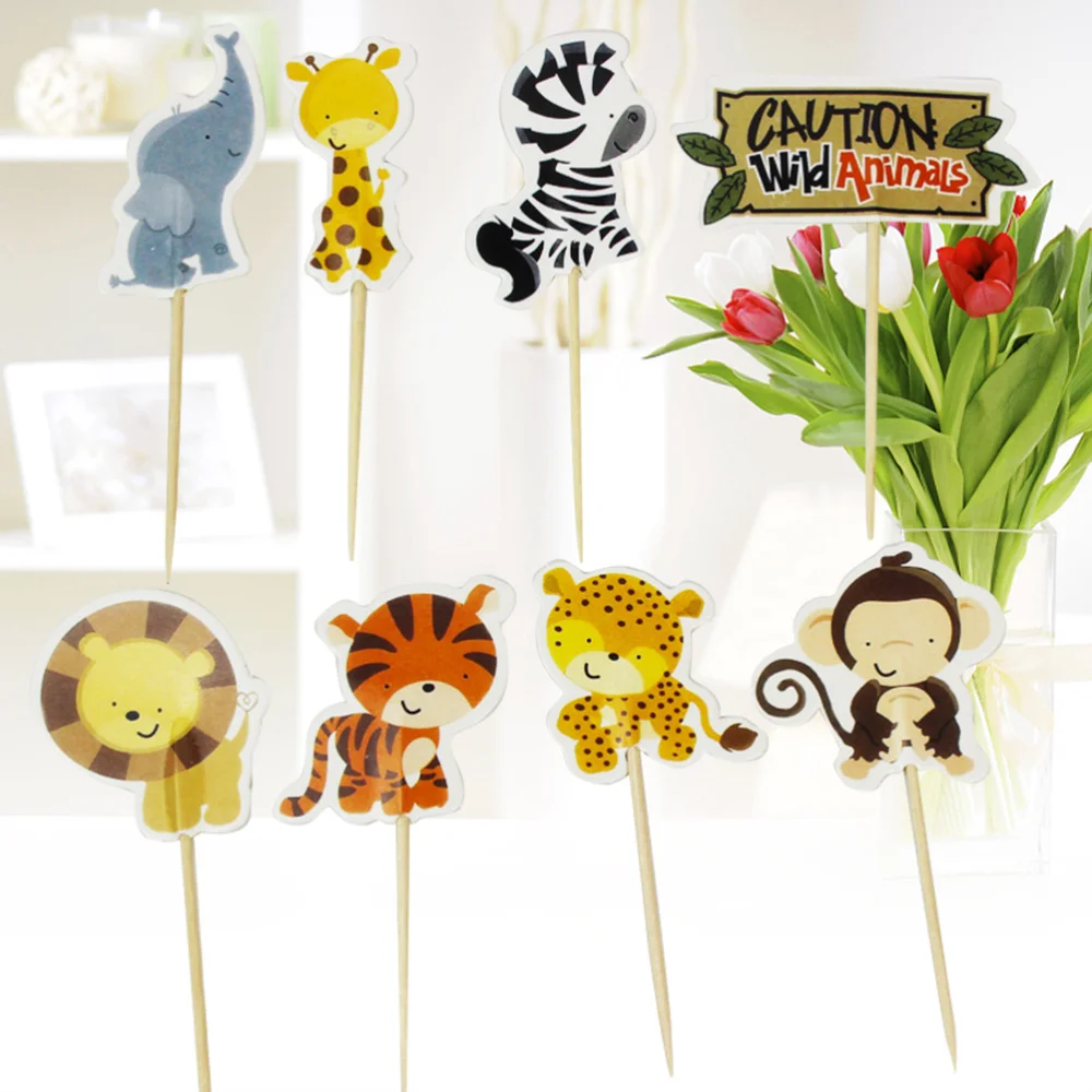 

48PCS Zoo Animal Cake Toppers Decorative Cupcake Toppers Muffin Food Fruit Picks Party Favors Decoration