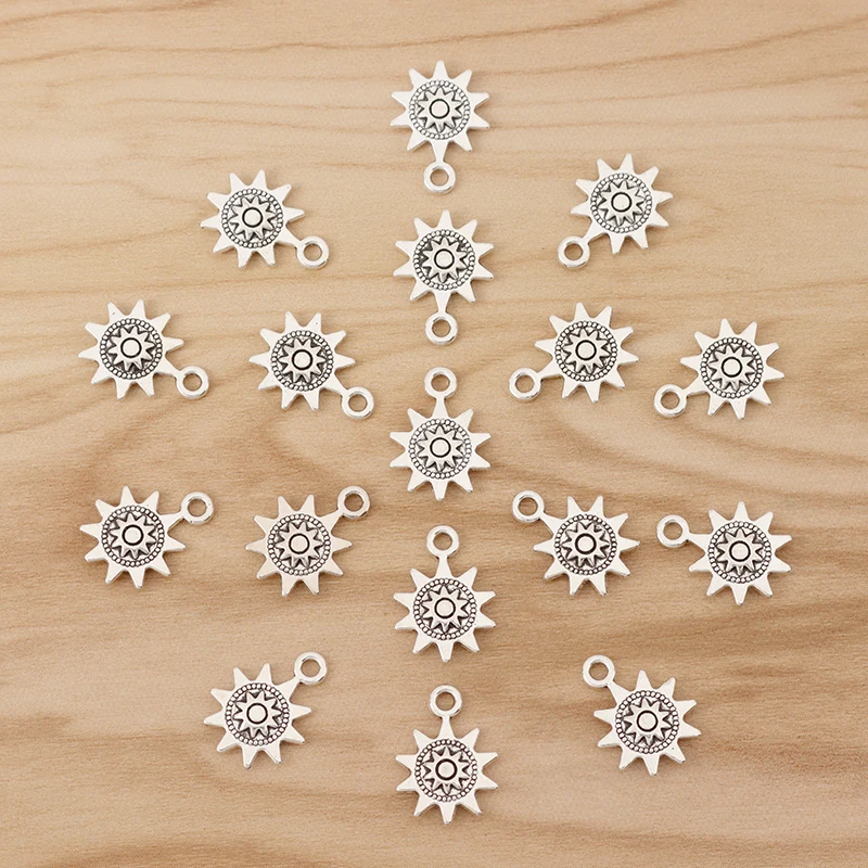 

30 Pieces Tibetan Silver Sun Charms Pendants Beads 2 Sided for Jewellery Making Findings 17x13mm