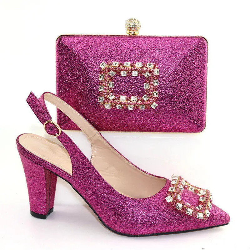 Fuchsia Capputine модный, элегантный, Кристальный Итальянская обувь с сумки в комплекте, Размер 38–43 высокое качество в африканском стиле; обувь для вечеринок; комплект из туфель и сумочки, вечерние - Цвет: Fuchsia