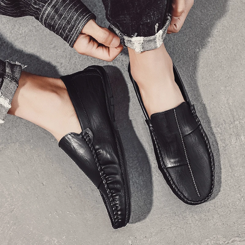 

Leather Men Shoes fashion Spring autumn Leather Men slip on Loafers Flats New High Quality Casual Shoes For Men Driving Shoes