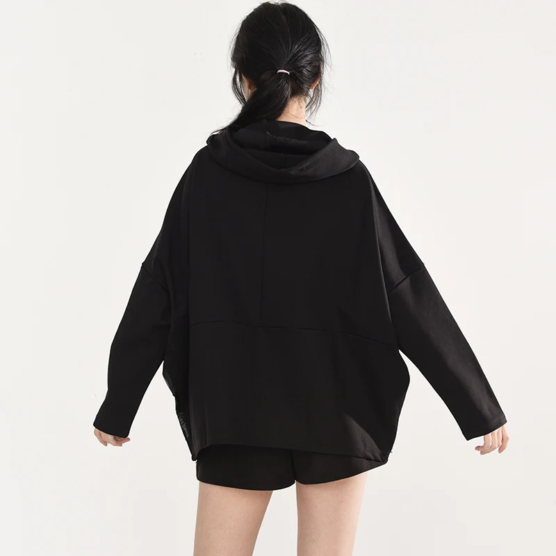 

black loose fit stitched pocket Sweatshirt new round neck long sleeve women's large fashion spring autumn 2021 1z32301