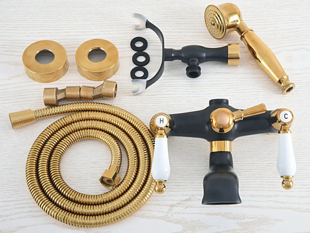 Черный золотой цвет латунные Смесители для ванной ручной дождь насадка душа