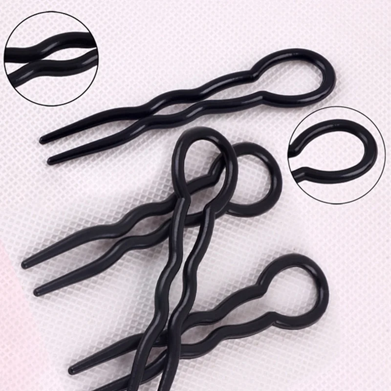 

3 U-образные заколки для волос, вилки для волос, черные палочки для еды, модные женские пластиковые однотонные