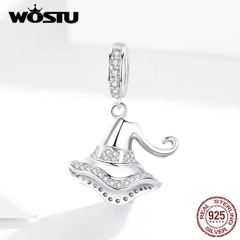 WOSTU Хэллоуин 925 пробы Серебряный волшебник, магия шляпа талисманы подходят браслет бусины Хэллоуин ужасные вечерние ювелирные изделия CQC1364
