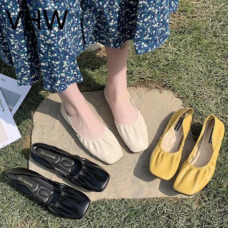 

Women Flats 2021 Spring Summer Ballet Shoes Woman Pleated Elastic Band Loafers Soft-Sole Comfort Casual Grandma Boat Shoes